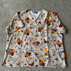 Uniform Advantage Thanksgiving Print Womens Scrub Top